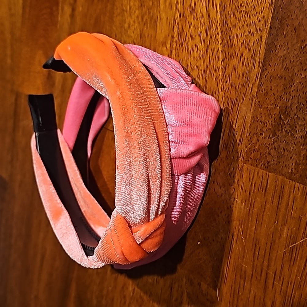 2 Beautiful girls neon velvet headbands. Hot pink and hot coral orange